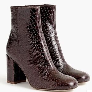 J.Crew | Leather Stamped Croc Zip Boots | NWB | Size 7